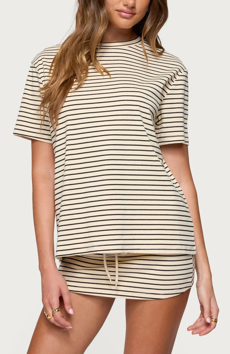 EDIKTED Brena Stripe Oversize T-Shirt, Main, color, Cream-And-Black