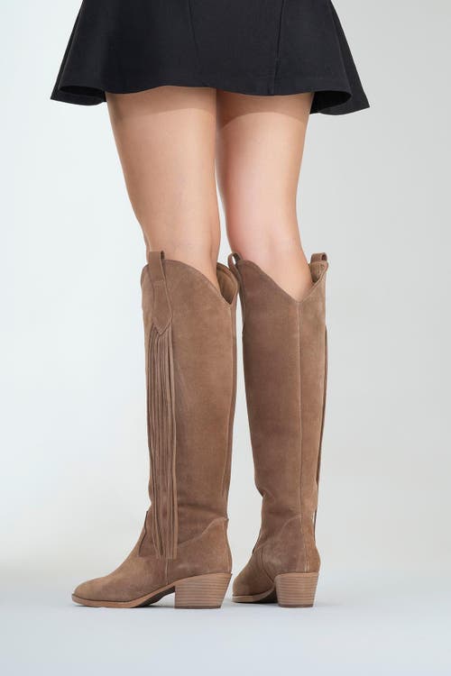 Forever & Always Shoes Rios Leather Fringe Knee High Boot In Brown
