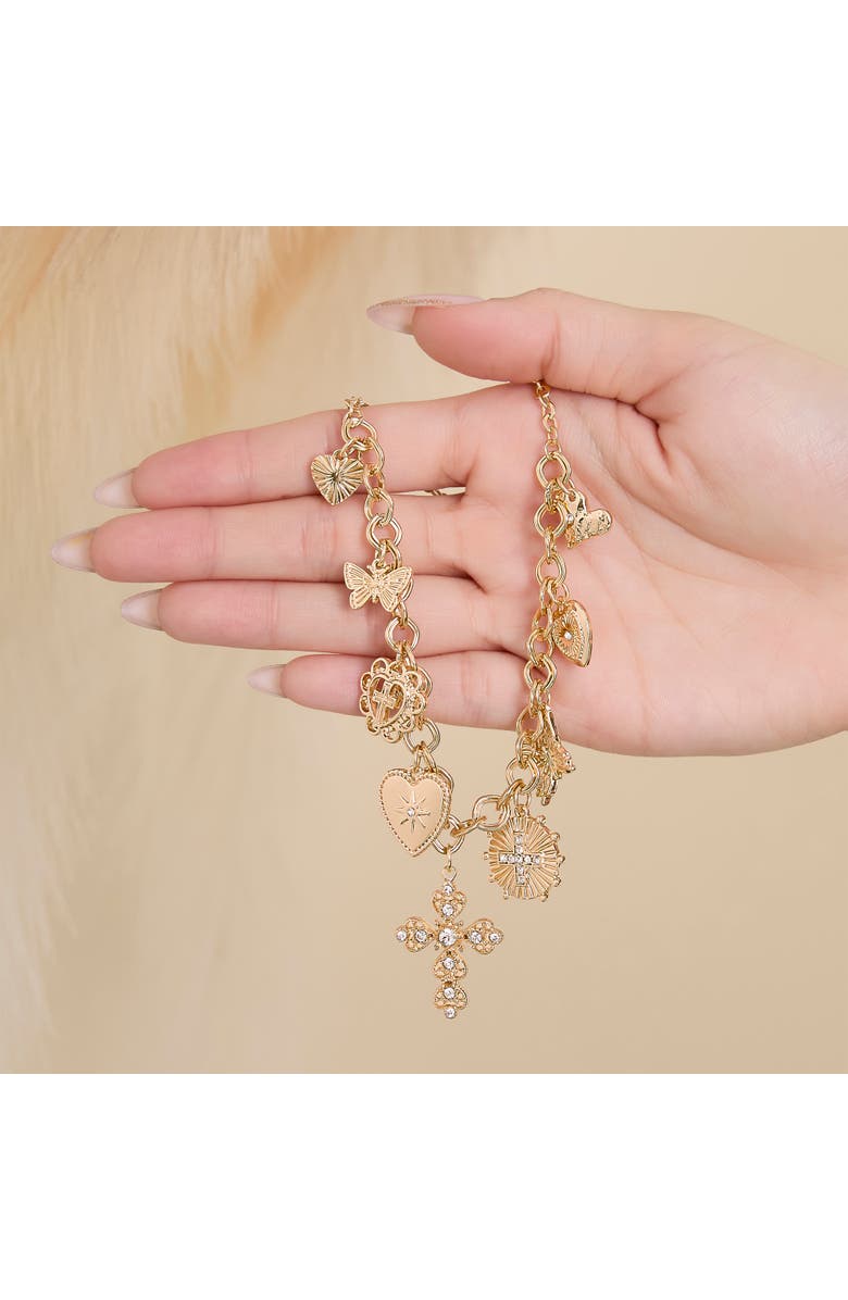 Jessica Simpson Gold Cross Necklace, Alternate, color, Gold