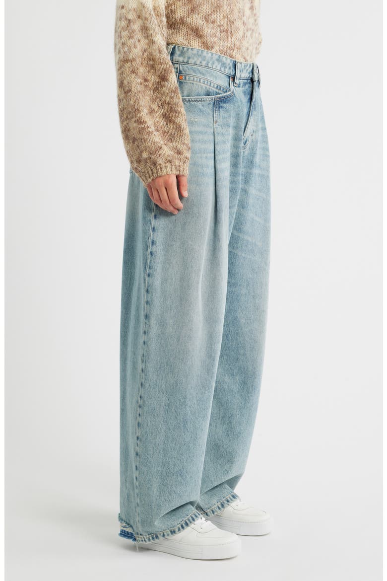 High Waist Slouchy Pleated Jeans, Alternate, color, MED BU