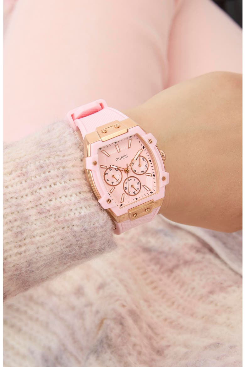 Pink Multifunction Silicone Strap Watch, 35mm, Alternate, color, PINK