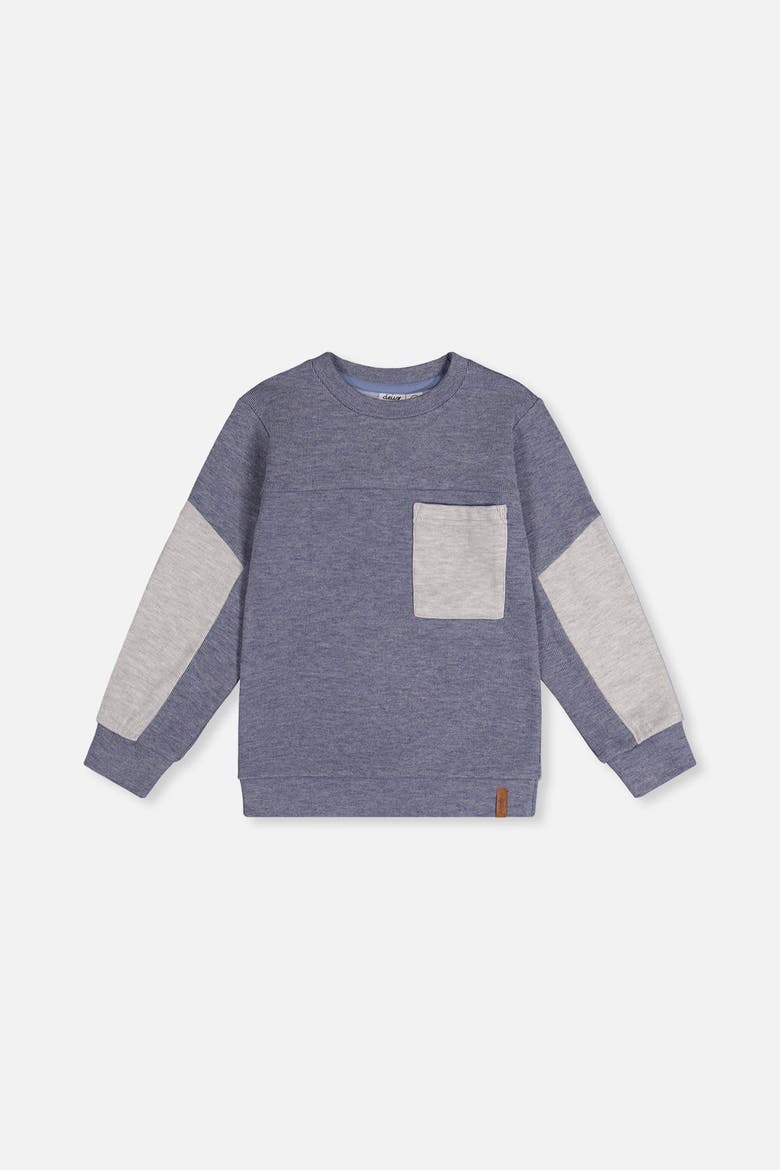 Colorblock Sporty Brushed Jersey Top with Chest Pocket, Main, color, Blue-Grey
