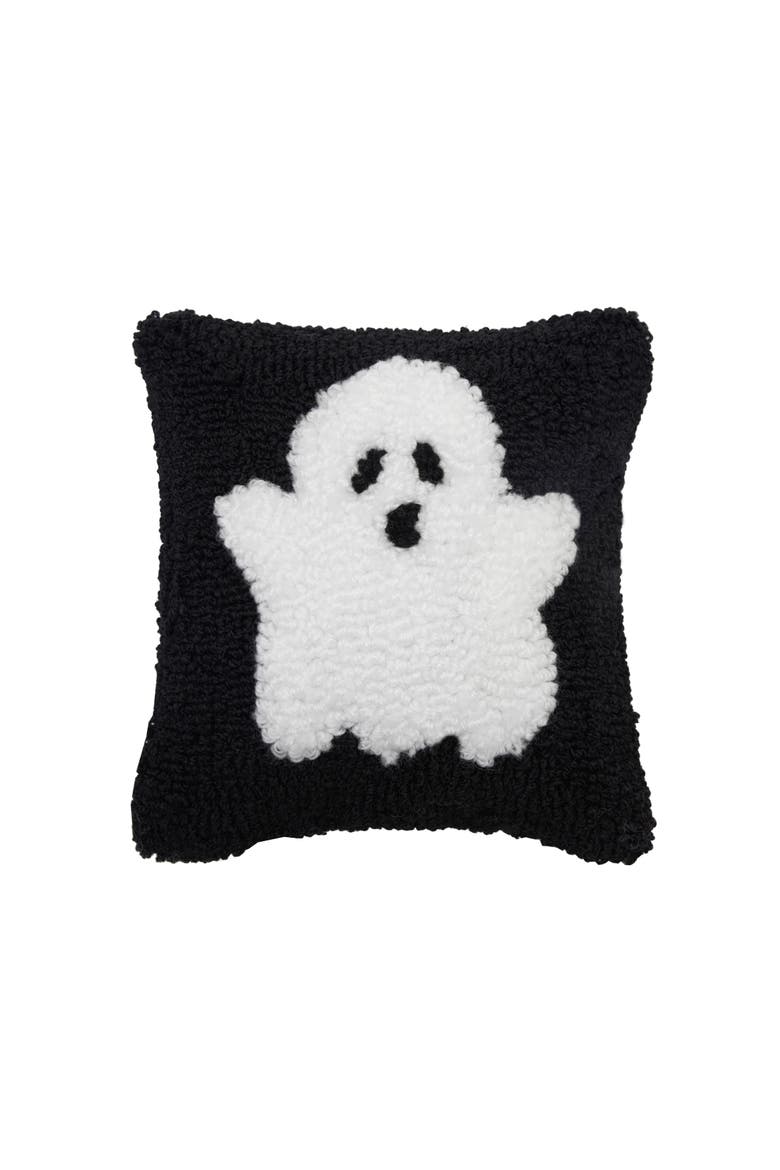 Cute Ghost Mini Hooked Halloween Accent Pillow 8" x 8", Main, color, Black
