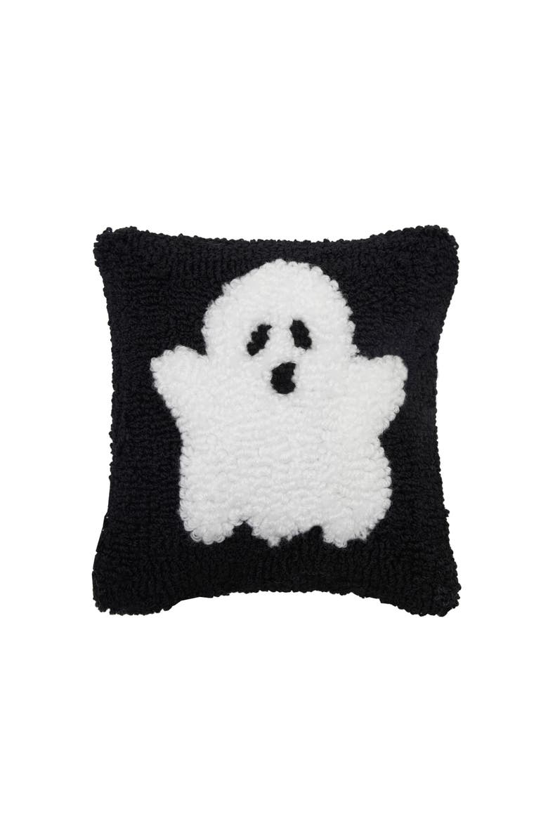 C&F Home Cute Ghost Mini Hooked Halloween Accent Pillow 8" x 8", Main, color, Black