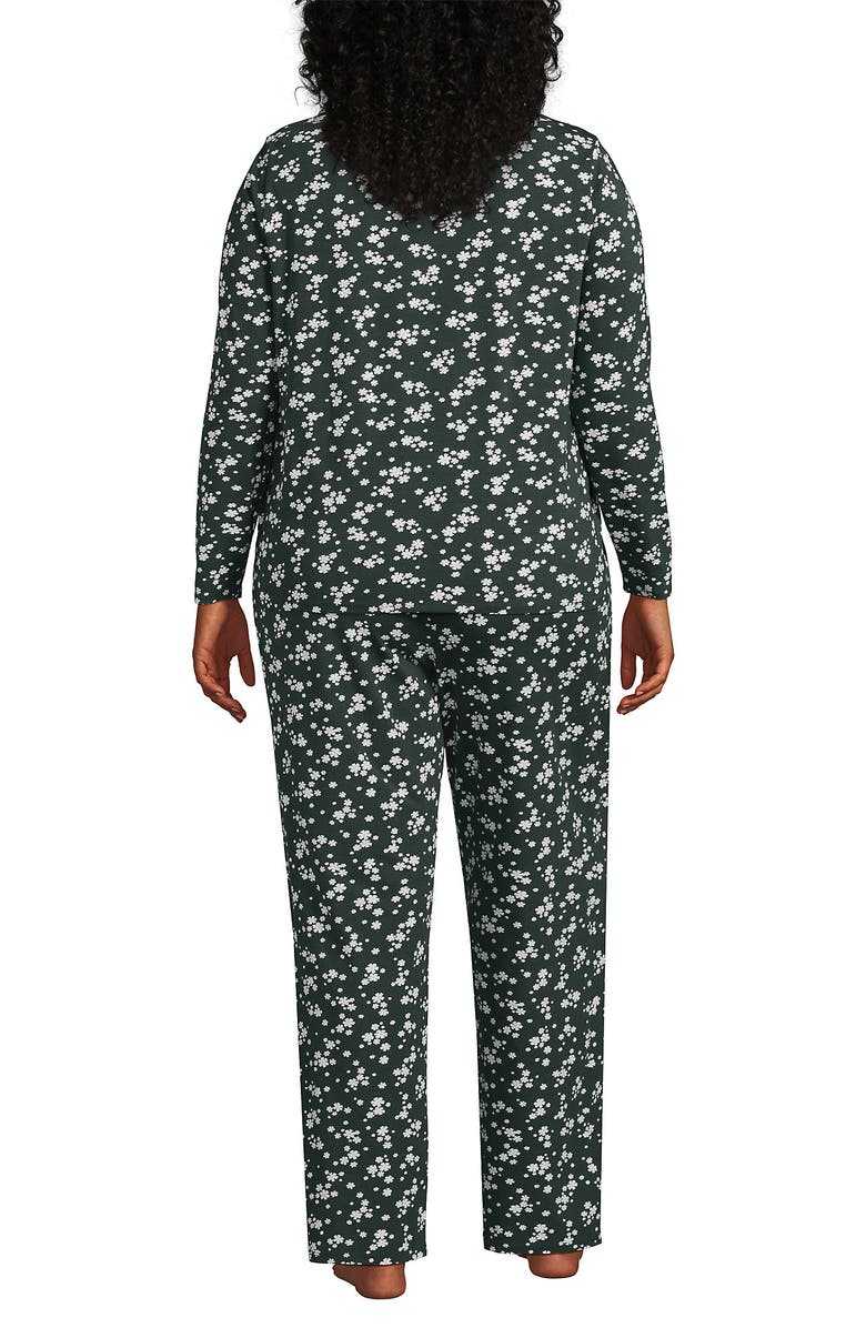 Lands' End Petite Knit 2 Piece Pajama Set - Long Sleeve Top and Pants, Alternate, color, Forest/Ivory Ditsy Floral