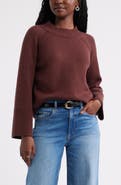 Caslon® Bell Sleeve Mock Neck Merino Wool & Cotton Sweater