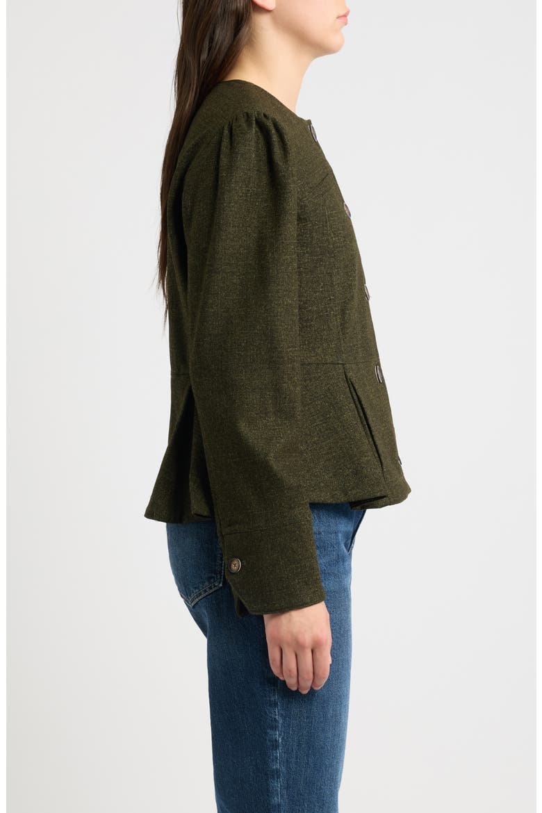 Puff Shoulder Button Front Jacket, Alternate, color, GOLDEN OLIVE