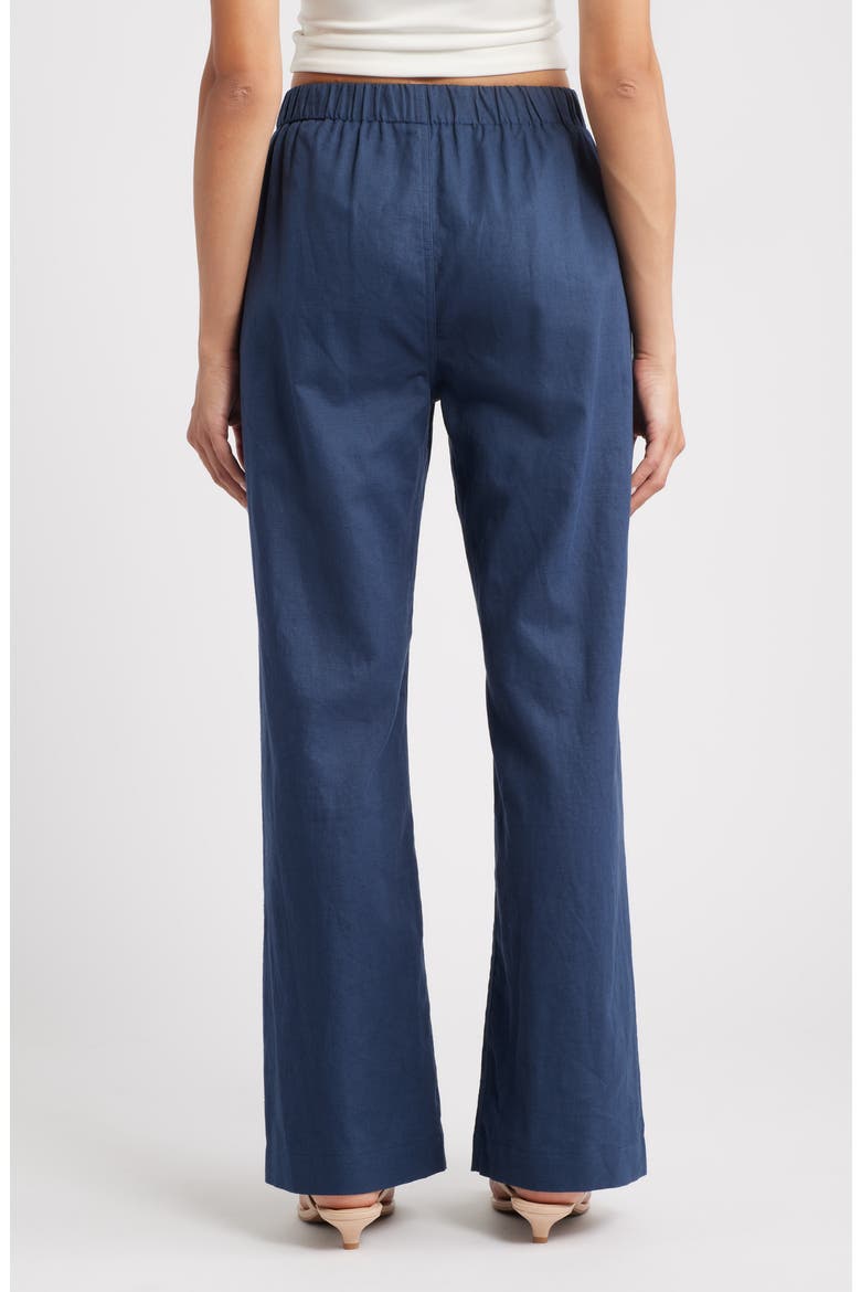 Pull-On Linen & Cotton Wide Leg Pants, Alternate, color, NAVY BLUE