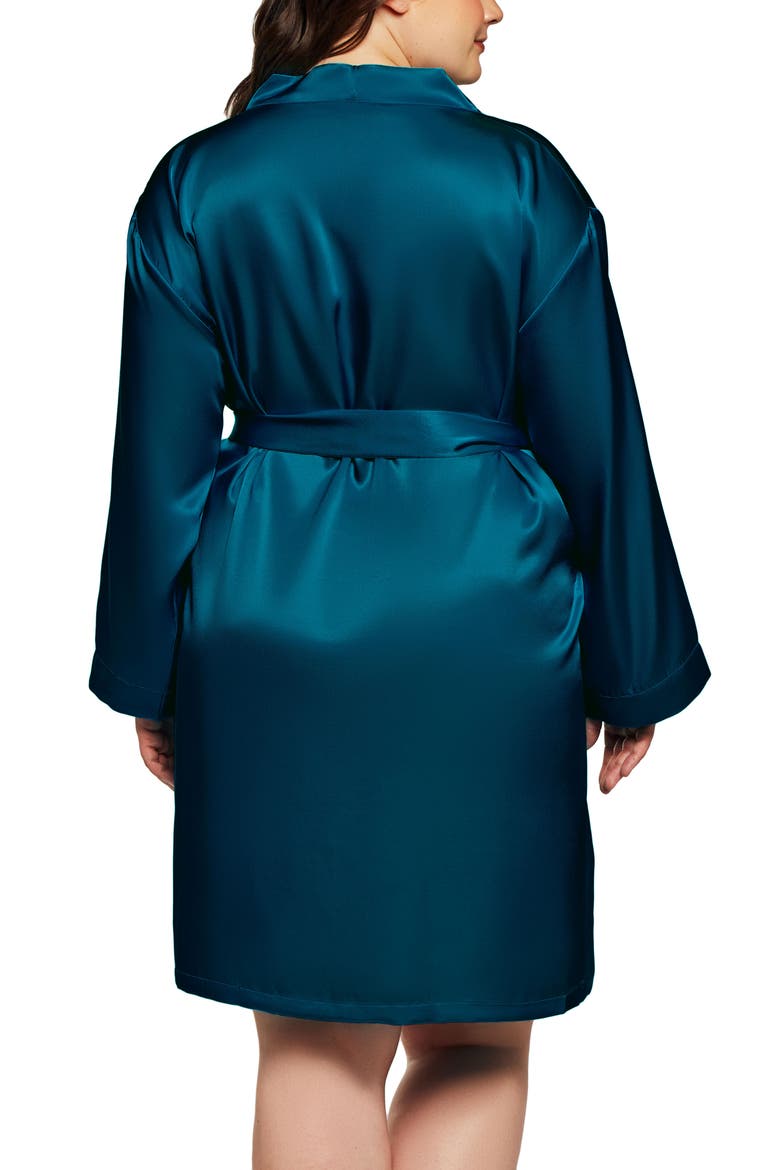 Long Sleeve Satin Robe, Alternate, color, PEACOCK