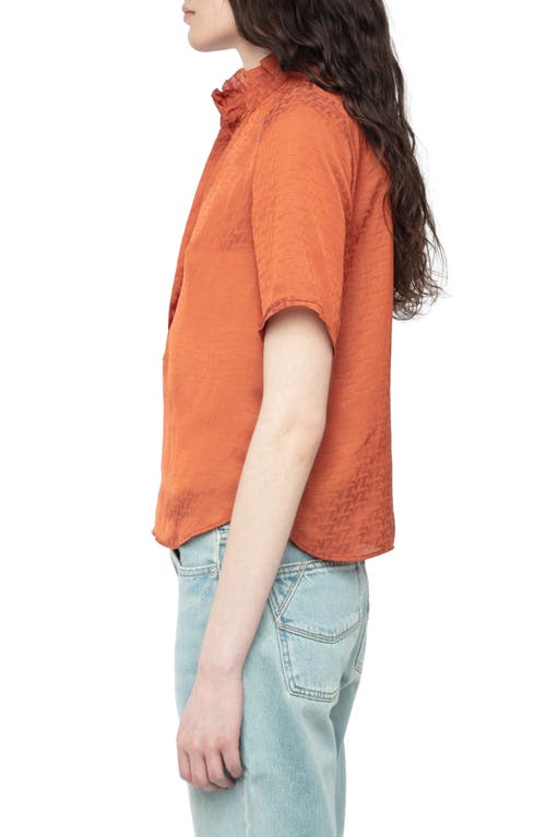 Zadig & Voltaire Womens Sienna Short-sleeved Frill-collar Satin Shirt In Brown