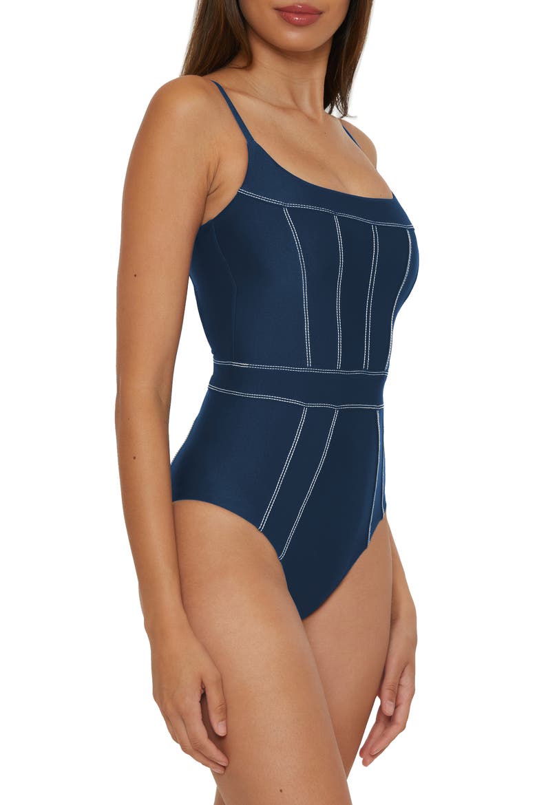 Color Sheen One-Piece Swimsuit, Alternate, color, NAVY