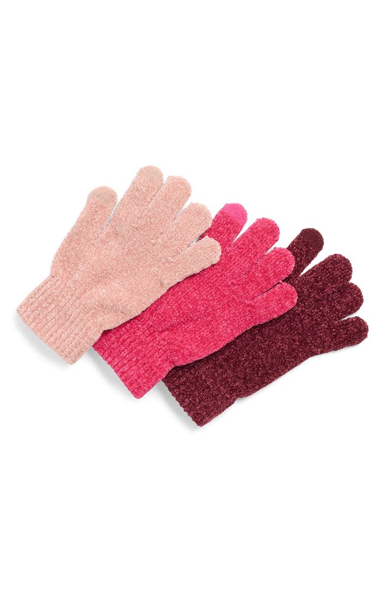 Steve Madden 3-Pack Chenille Magic Gloves, Main, color, Hot Pink Blush Burgundy