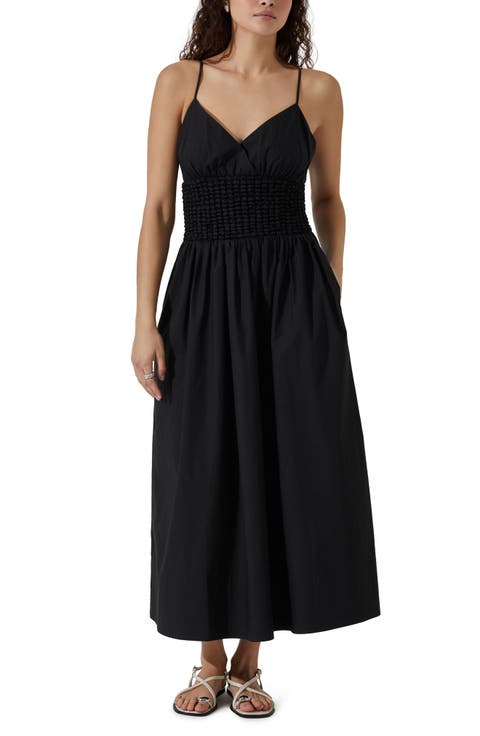 Popcorn Waist Cotton Midi Dress