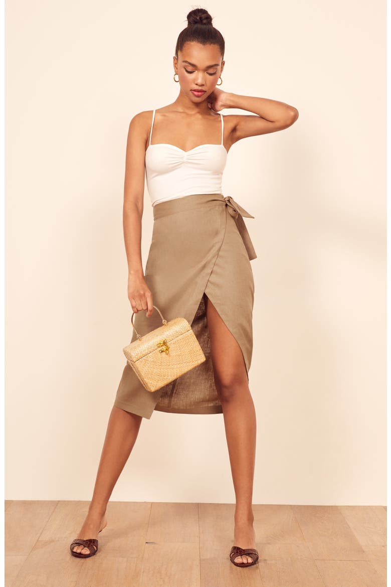 Florence Linen Skirt, Alternate, color, KHAKI