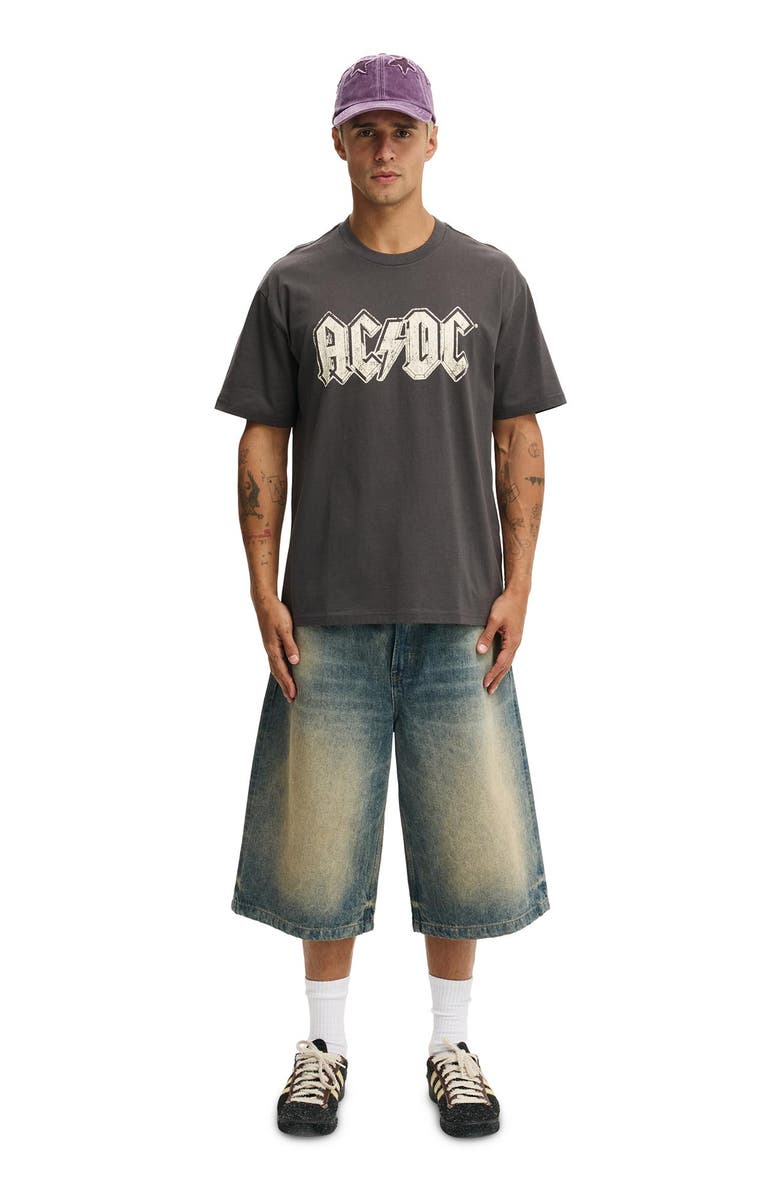 Cotton On Men's Premium Loose Fit Music T-Shirt, Alternate, color, Washed Black - Ac Dc - For