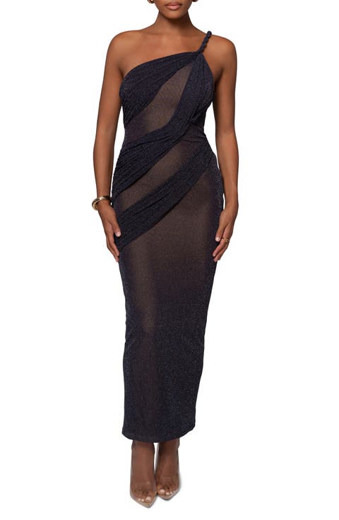 Alari One-Shoulder Sparkle Mesh Gown