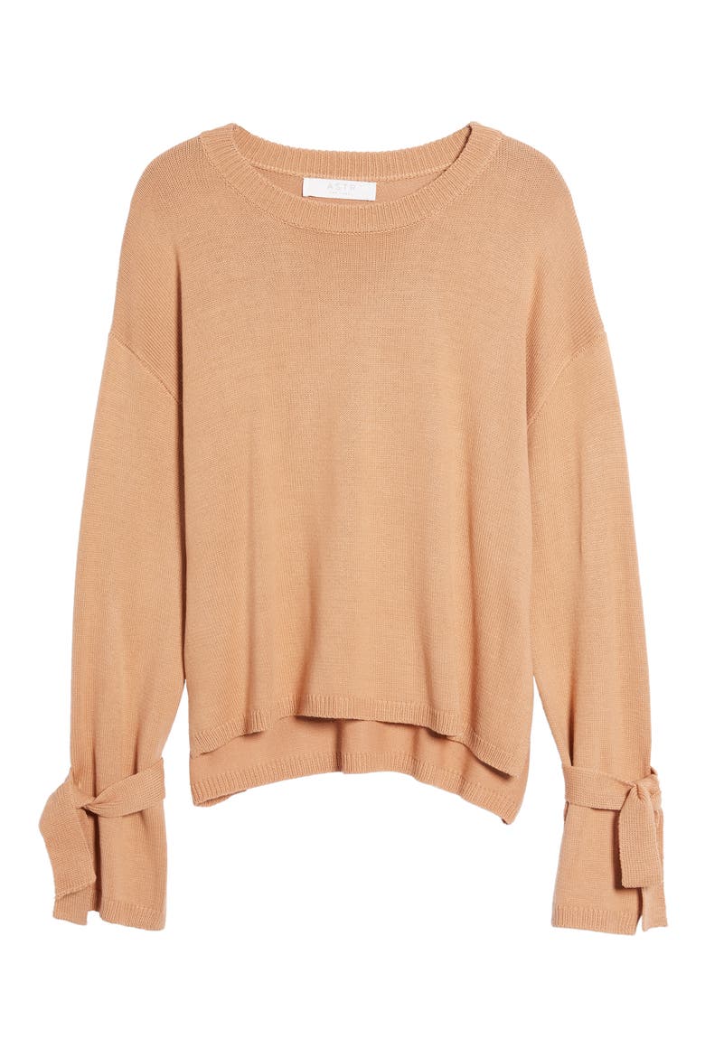 Tie Sleeve Sweater, Alternate, color, TAN CORK