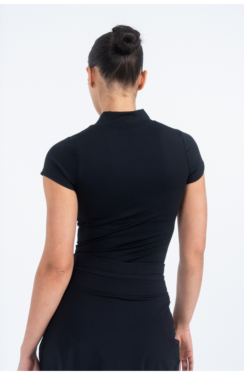 Sierra Madre Golf Ready Mock Neck Short Sleeve Top, Alternate, color, Black