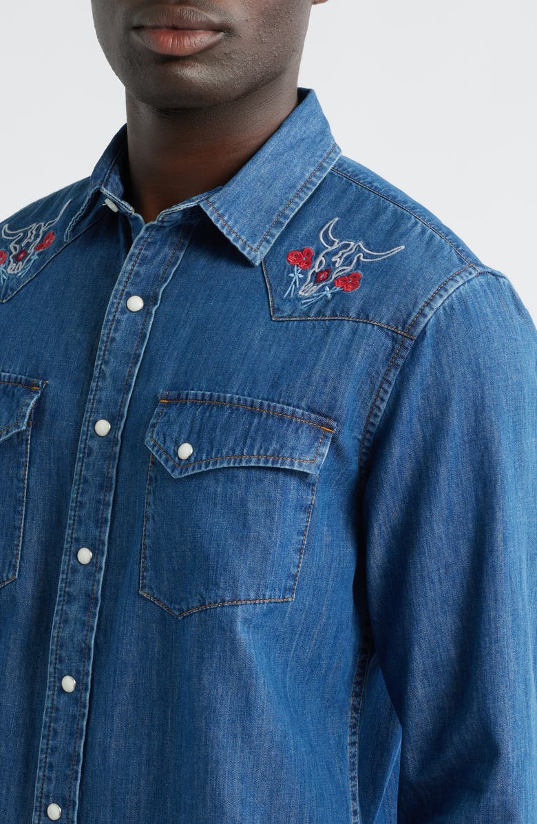 Pendleton Gambler Embroidered Snap-Up Denim Shirt, Alternate, color, Denim/ Bison Rose