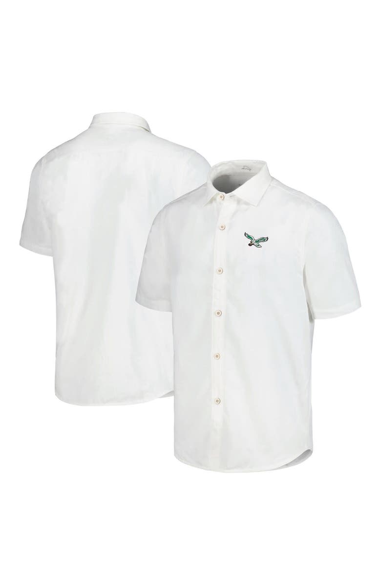 Tommy Bahama Men's Tommy Bahama White Philadelphia Eagles Sport Coconut Point Palm Vista IslandZone Button-Up Camp Shirt, Alternate, color, 