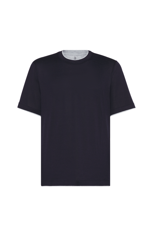 Brunello Cucinelli T-shirt With Faux-layering In Blue