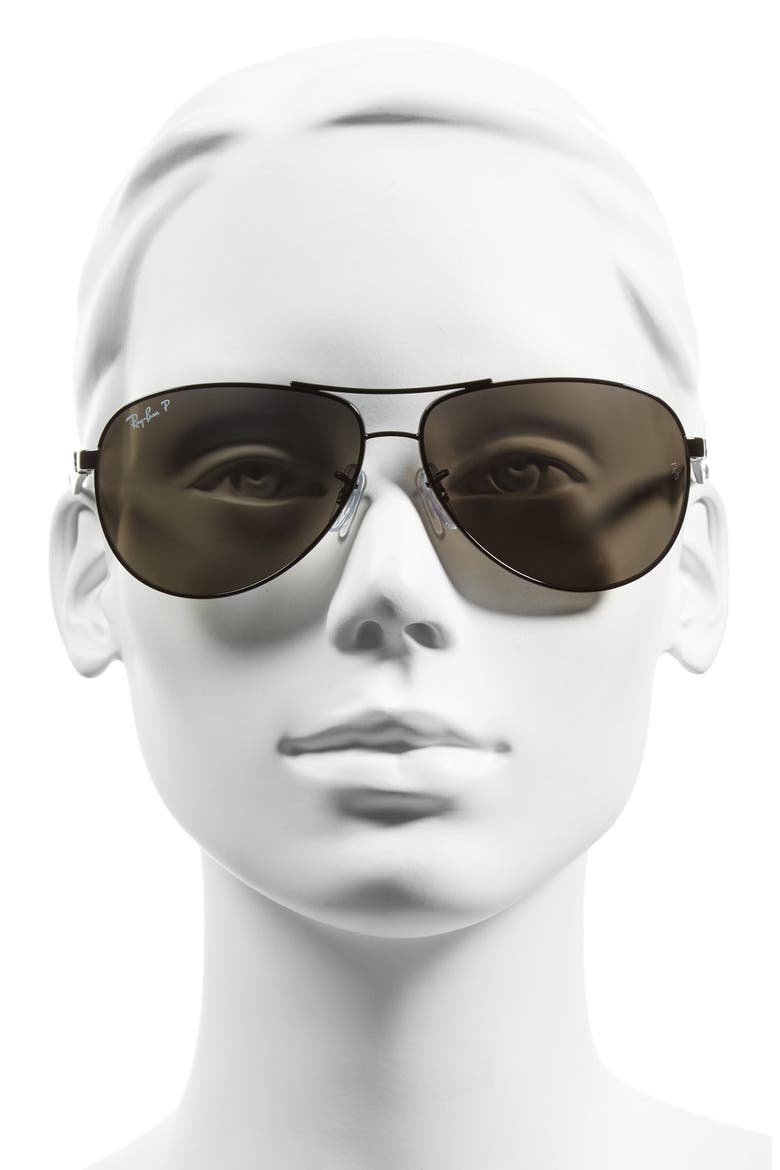 'TECH' Polarized 61mm Aviator Sunglasses, Alternate, color, SHINY BLACK/ BLACK POLAR
