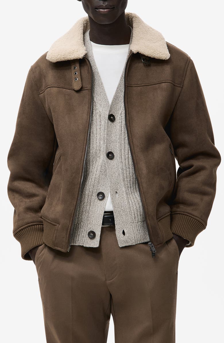 MANGO Faux Shearling Jacket, Main, color, Medium Brown