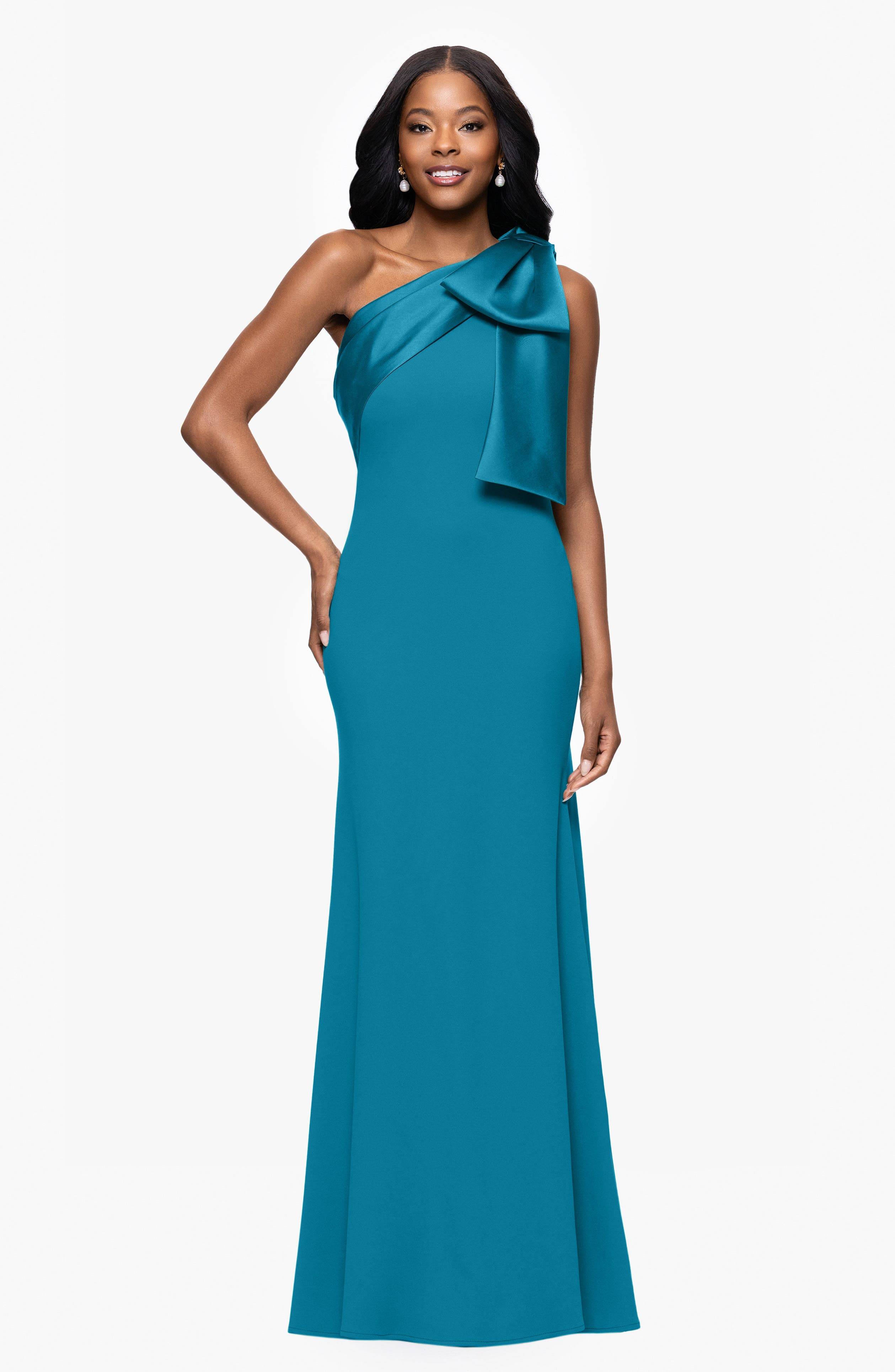 bessy one shoulder bow dress Carmela Scuba Crepe With Satin Bow Dress