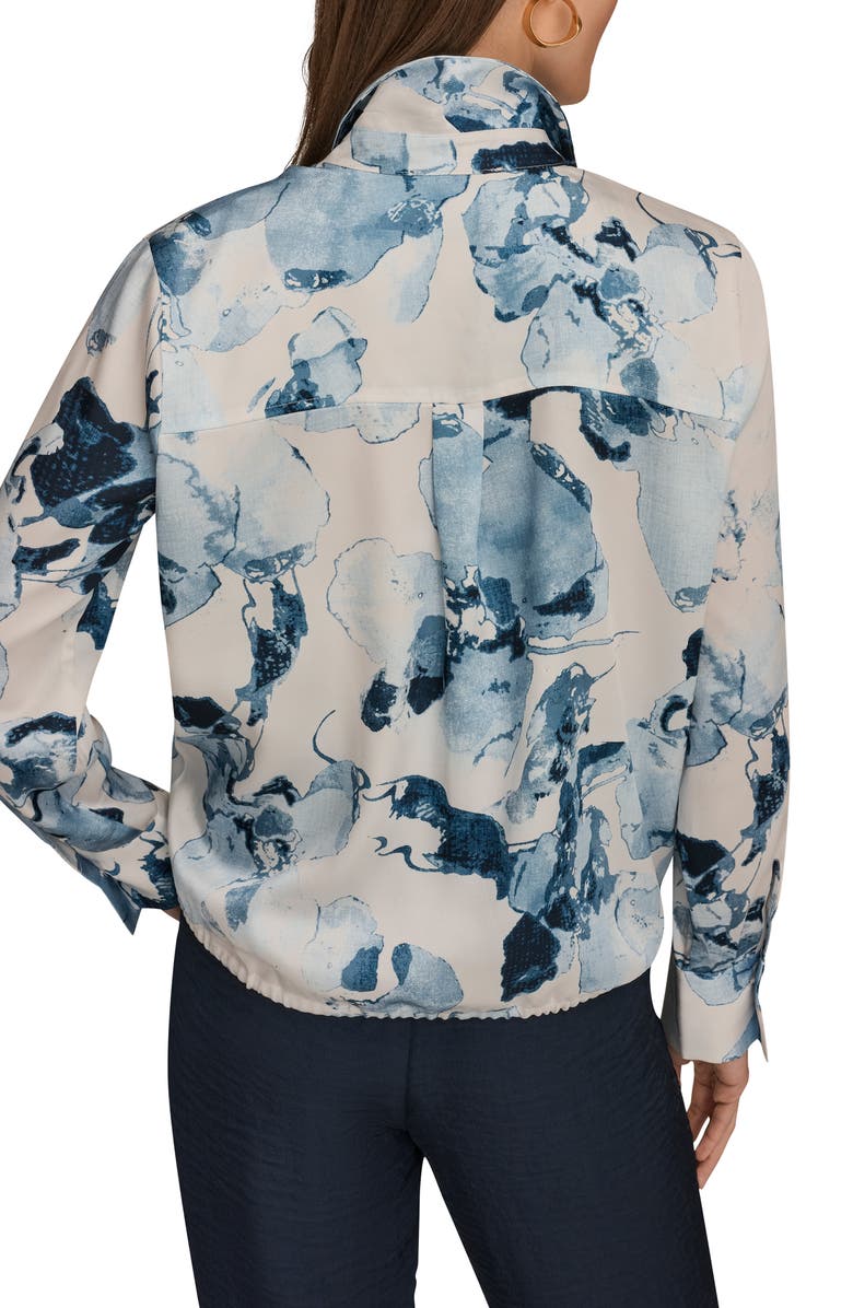 Donna Karan New York Drawstring Hem Long Sleeve Shirt, Alternate, color, Sea Mist Multi