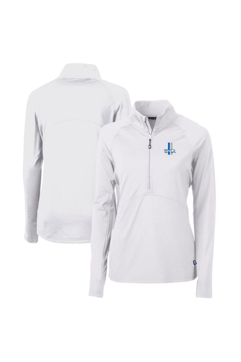 Women's Cutter & Buck White Detroit Lions Throwback Logo Adapt Eco Knit Stretch Recycled Half-Zip Pullover Top, Main, color, White