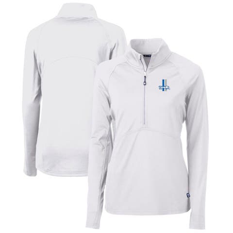 Women's Cutter & Buck White Detroit Lions Throwback Logo Adapt Eco Knit Stretch Recycled Half-Zip Pullover Top