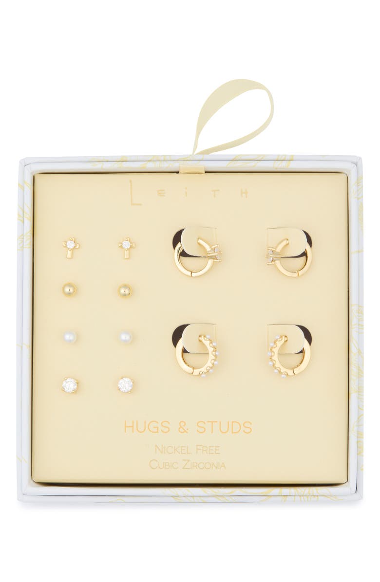 Leith Assorted 6-Pack Cubic Zirconia Earrings, Main, color, Clear- White- Gold