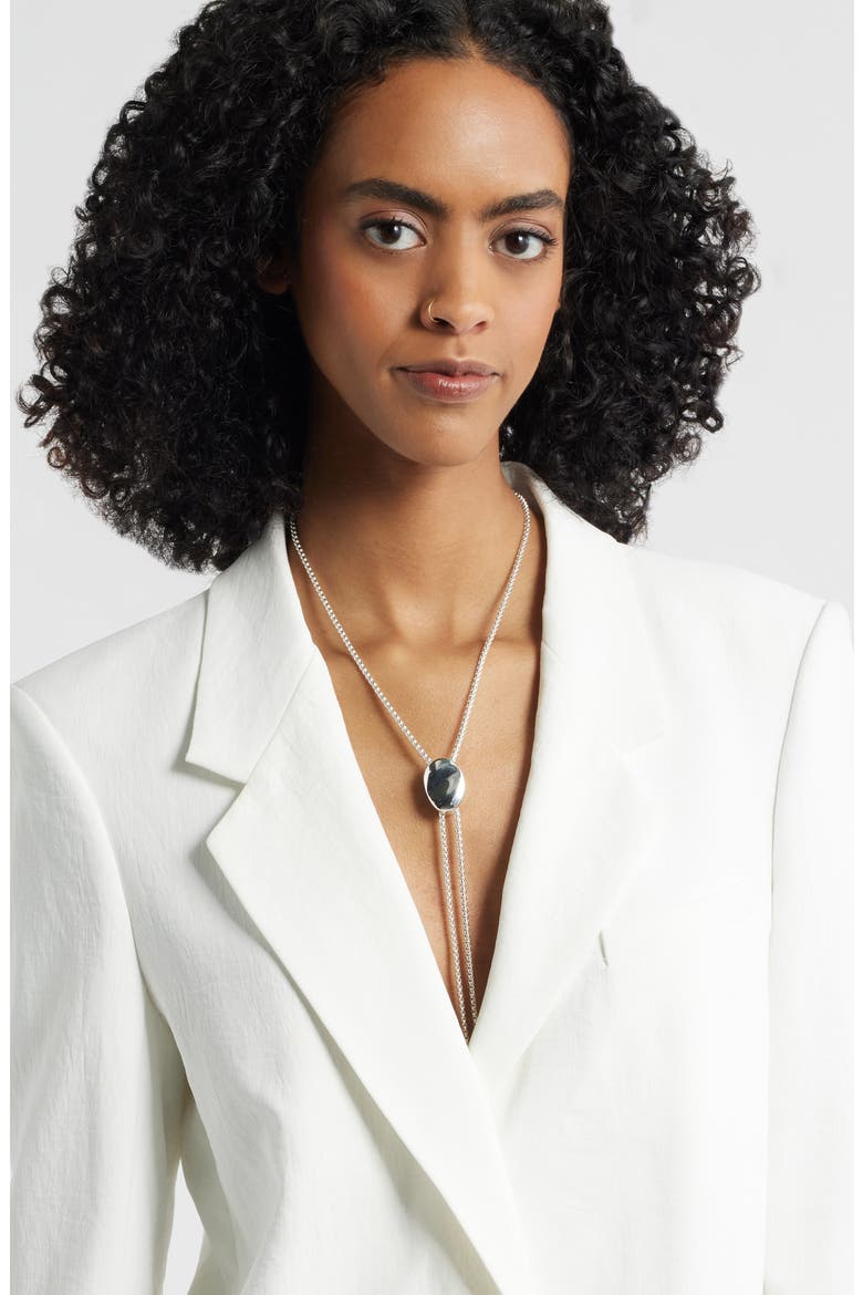 Puffy Pebble Bolo Necklace, Alternate, color, SILVER