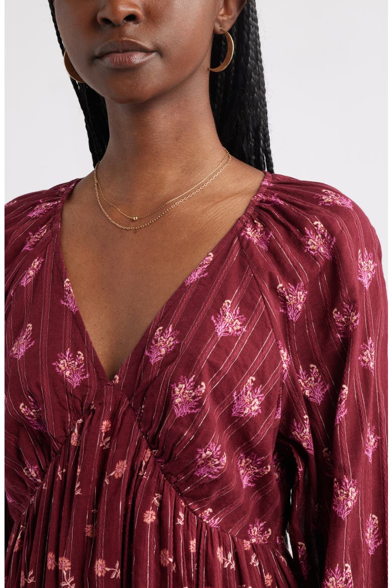 Floral Print Jacquard Long Sleeve Minidress, Alternate, color, RED-PINK BOUQUET FLIP MIX