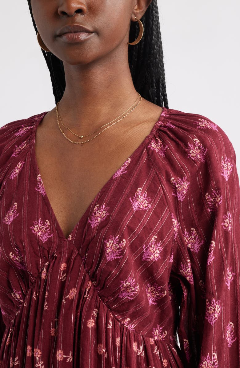 Treasure & Bond Floral Print Jacquard Long Sleeve Minidress, Alternate, color, Red-Pink Bouquet Flip Mix