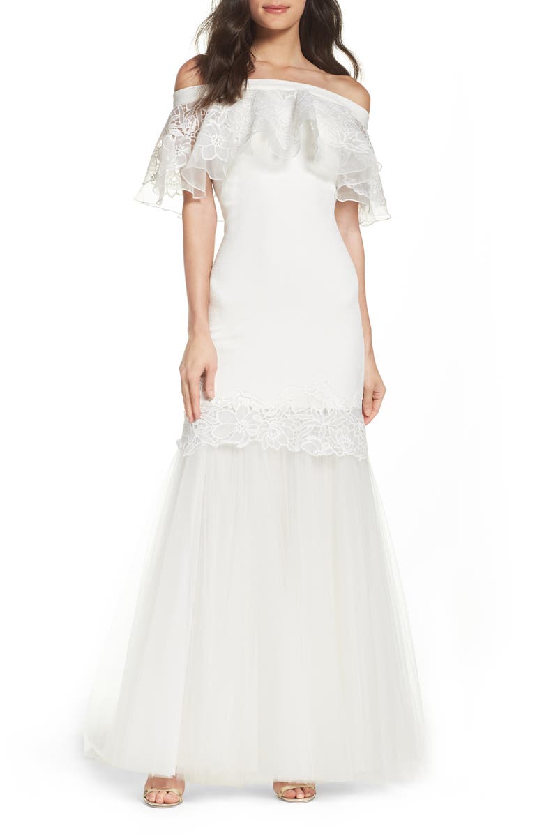 Tadashi Shoji Off the Shoulder Mermaid Gown, Main, color,