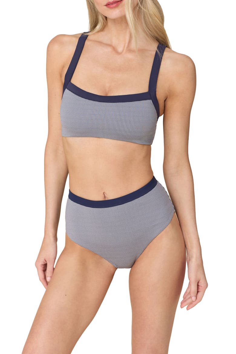 The Davenport Gingham High Waist Bikini Bottoms, Alternate, color, JUNIPER