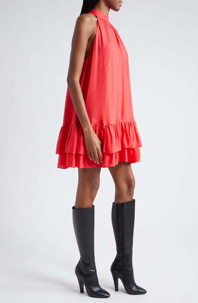 Alice + Olivia Erna Ruffle Hem Minidress, Alternate, color, Bright Poppy