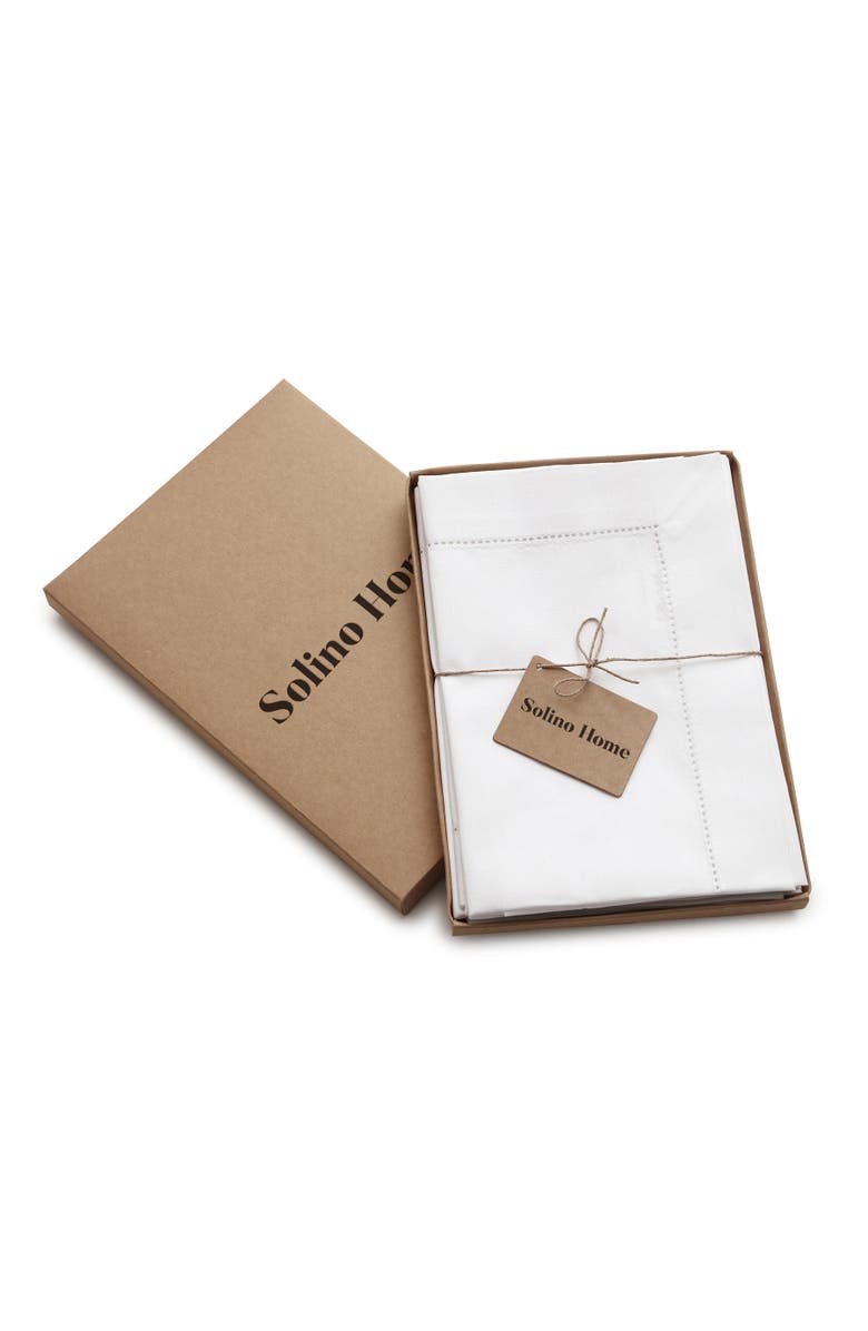 Solino Home Cotton Linen Hemstitch Dinner Napkins Set of 6, 20 x 20 Inch for Dining Table, Holiday and Everyday Table Decor, Alternate, color, White