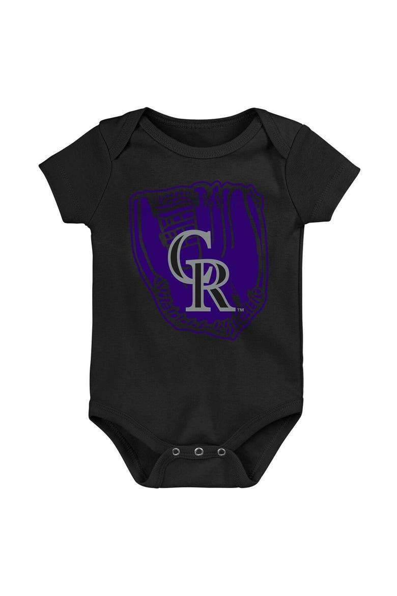 Newborn & Infant Purple/Black/White Colorado Rockies Minor League Player Three-Pack Bodysuit Set, Alternate, color, Purple