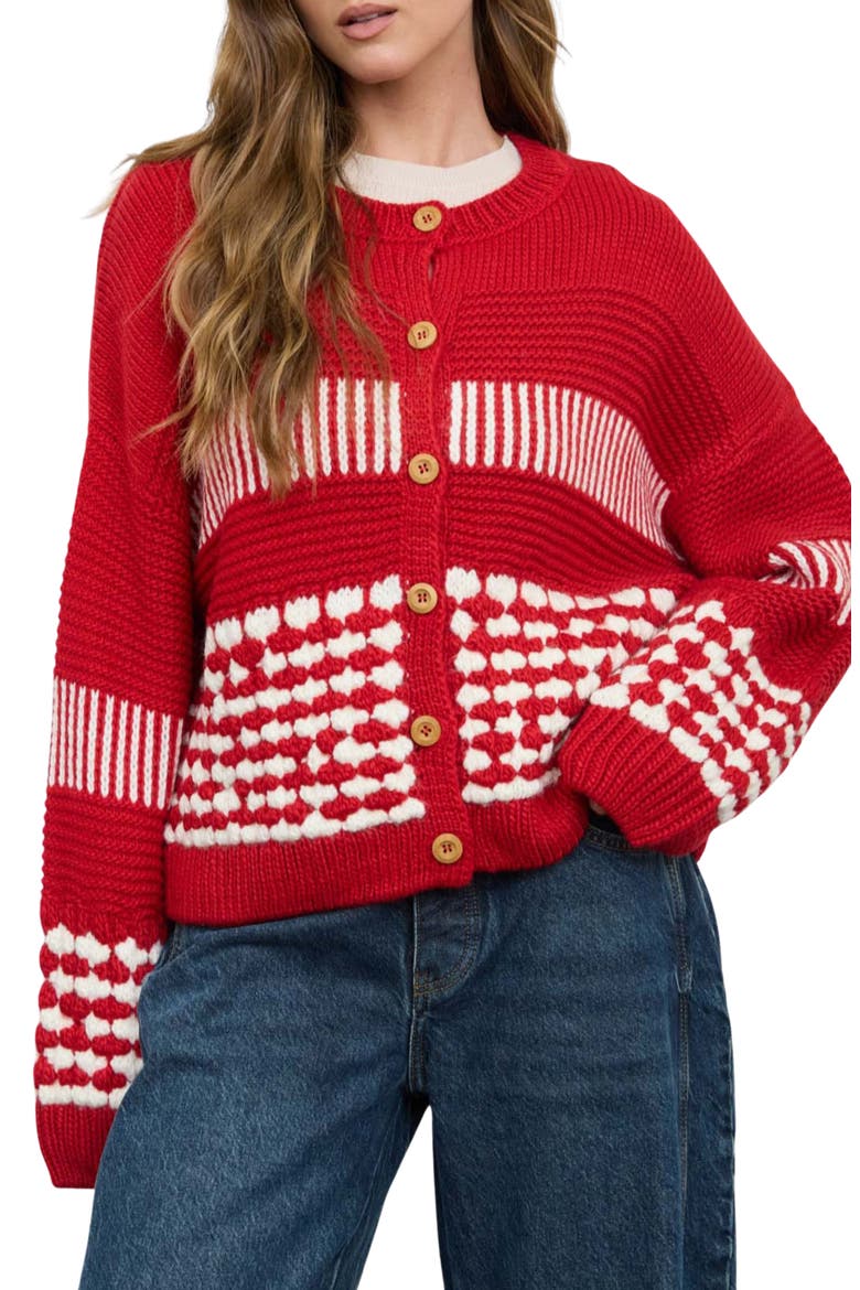 Striped Knit Cardigan, Main, color, RED