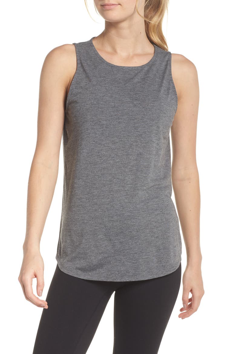 Twist Back Tank Top, Main, color, GREY DARK HEATHER