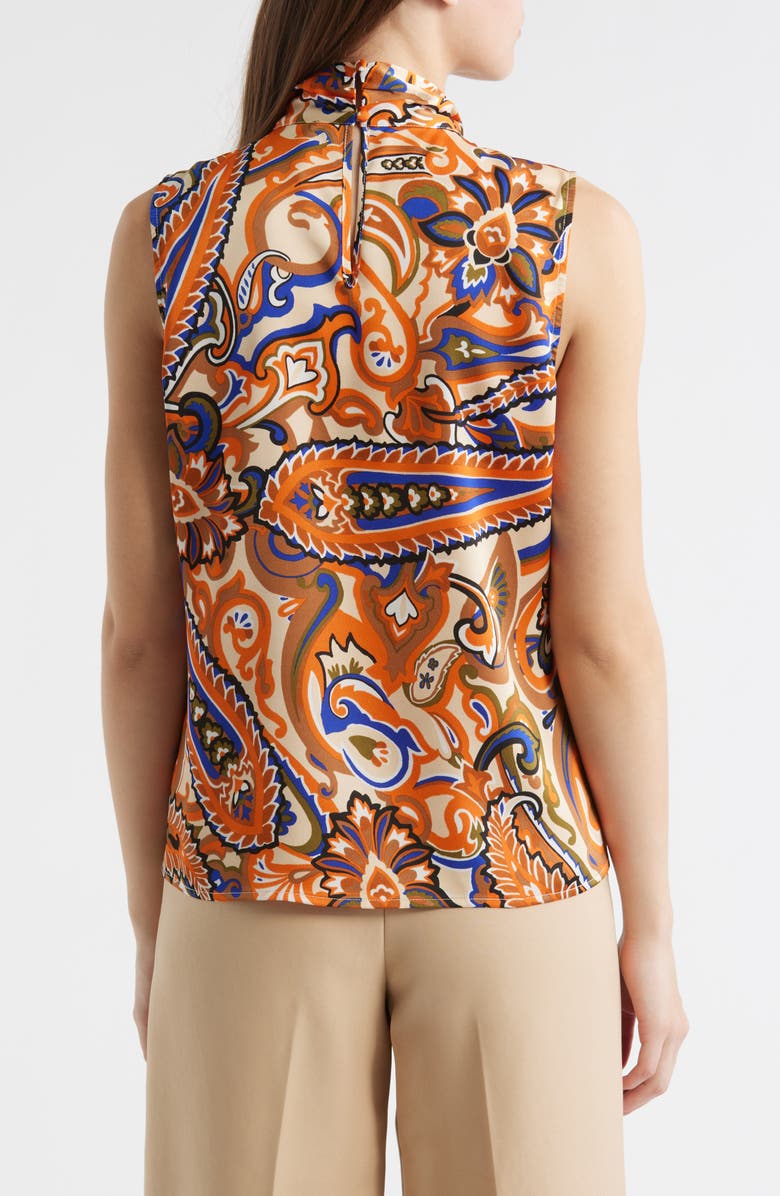 Tahari ASL Print Tie Neck Sleeveless Top, Alternate, color, Camel Royal Paisley
