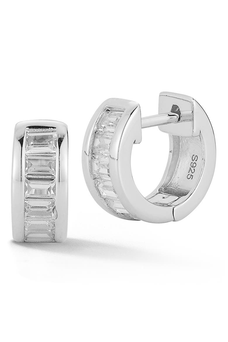 Cubic Zirconia Small Hoop Earrings, Main, color, SILVER