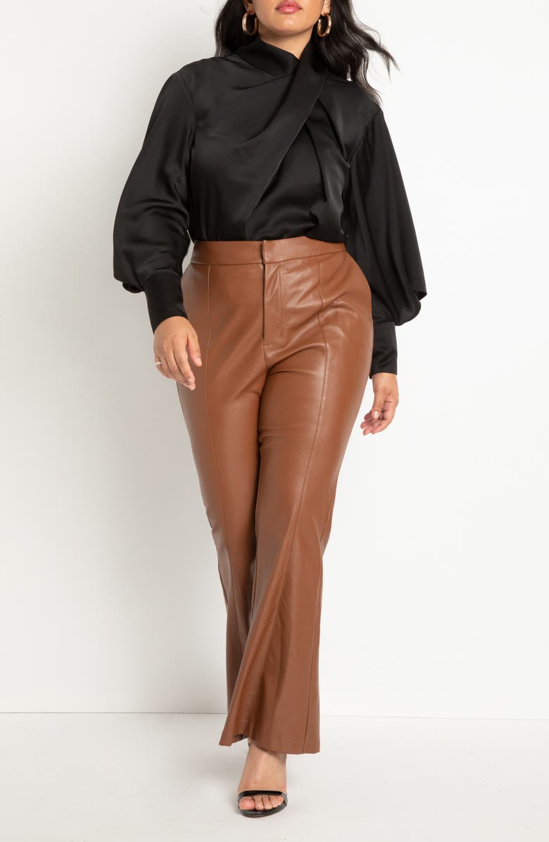 ELOQUII Draped Sleeve Satin Blouse, Alternate, color,