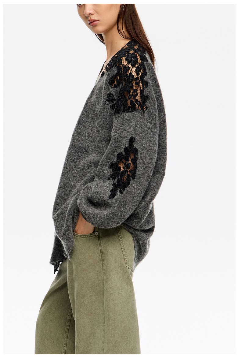 Long Lace Cardigan, Alternate, color, DARK GREY