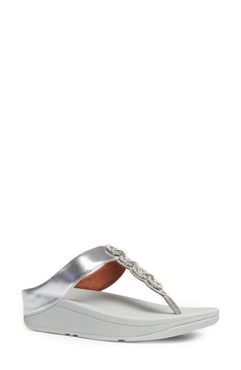 Fitflop Fino Crystal Embellished Thong Platform Sandal In Silver