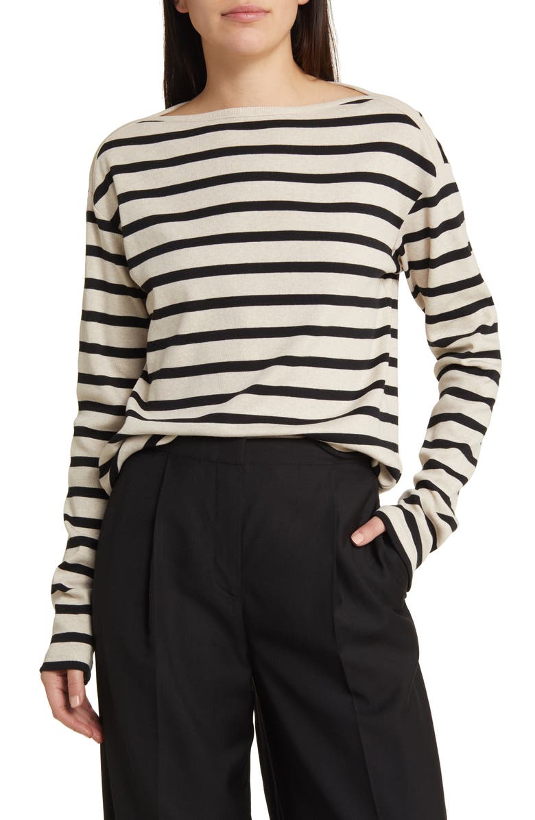 COS Stripe Boat Neck Organic Cotton Top, Main, color, 
