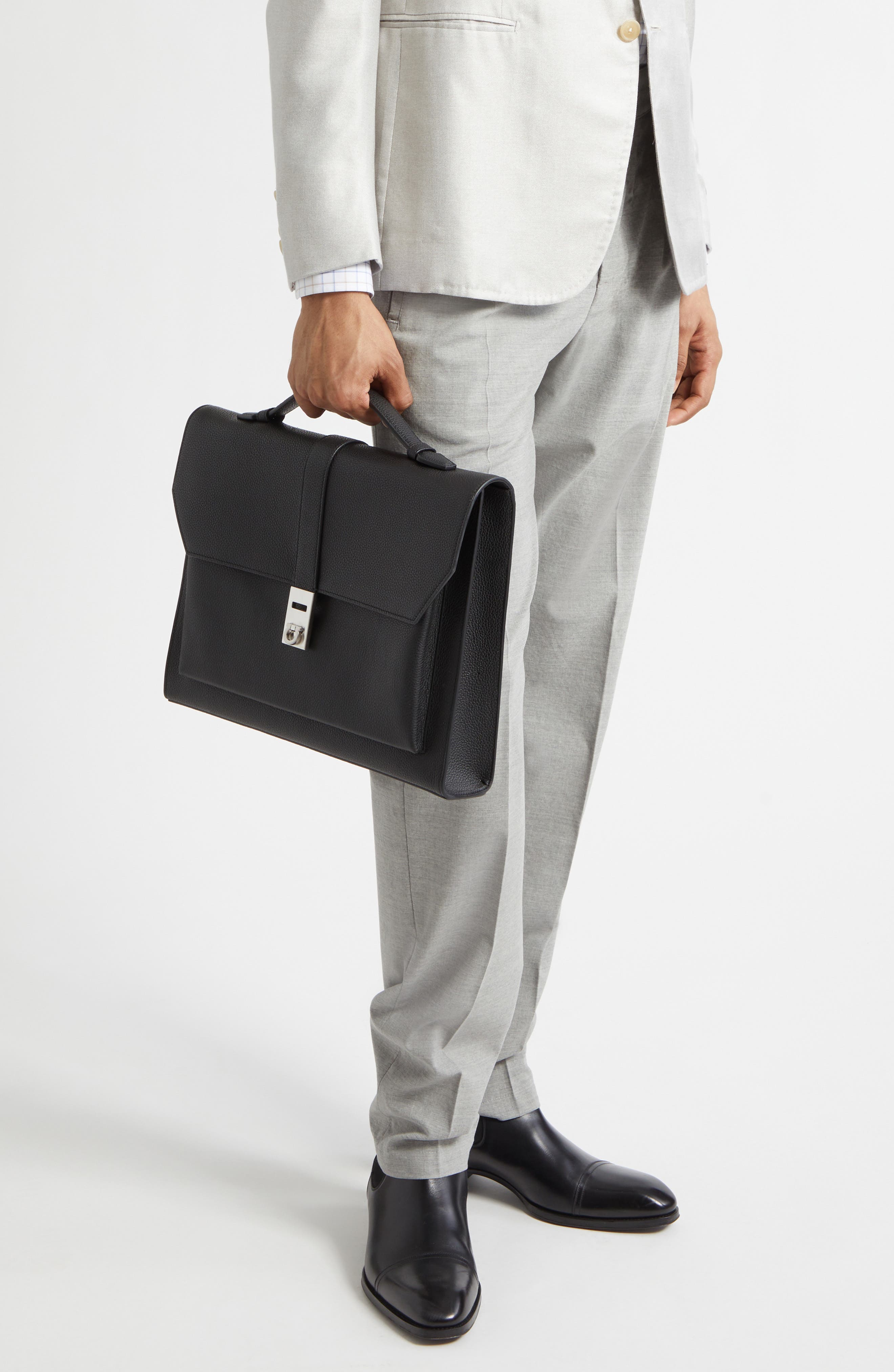 FERRAGAMO Twins Leather Top Handle Bag, Alternate, color, Nero Nero Nero