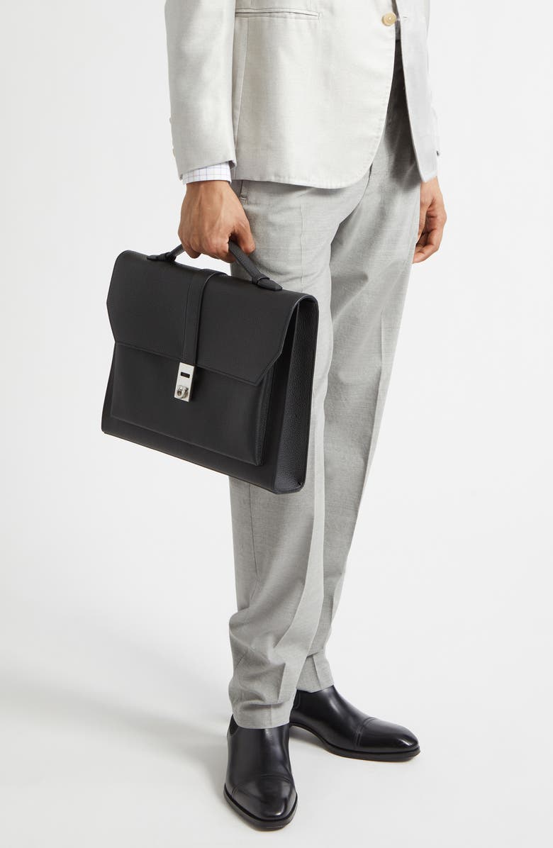 FERRAGAMO Twins Leather Top Handle Bag, Alternate, color, Nero Nero Nero